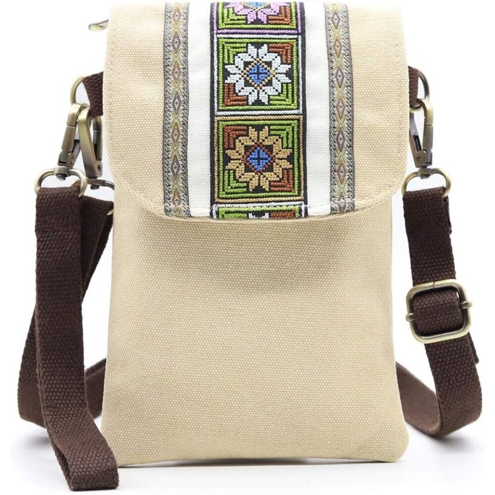 Women's Khaki Vintage Embroidered Cute Mini Cross Body Bag Small Handbags